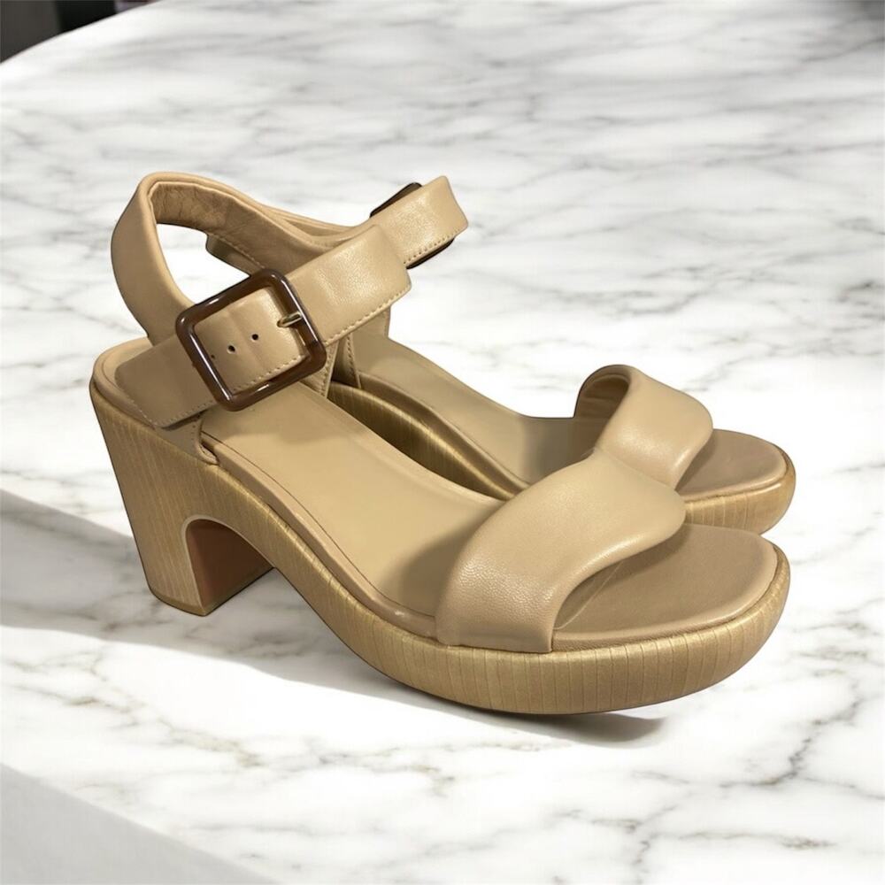 Vince Noelle Leather Platform Sandals Ankle Strap Quiet Luxury Size 8.5 EUC